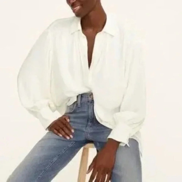 J. Crew Ivory White Gathered Front Long Sleeve Button Down XS - Picture 2 of 5